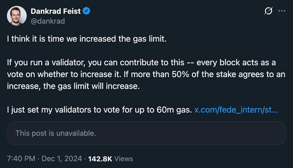 Dankrad Feist tweet about 60M gas limit