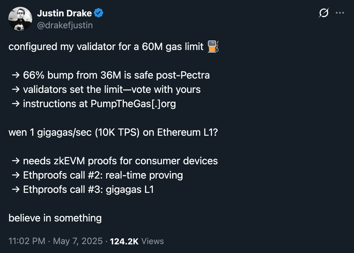 Justin Drake tweet about 60M gas limit